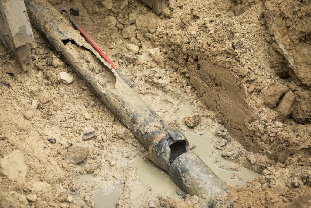 broken pipe dug up from underground