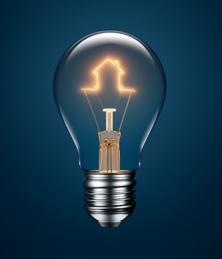 Light Bulb with Filament Forming a House Icon